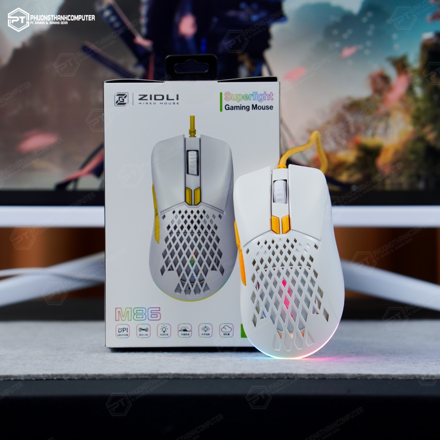 Chuột Gaming ZIDLI M86 Thiết Kế Lưới, LED RGB , Siêu Nhẹ 69G, Công Thái Học, 16000 DPI, Có Phần Mềm. (5)
